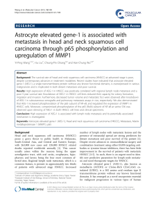 Astrocyte elevated gene-1 is associated with carcinoma through p65 phosphorylation and