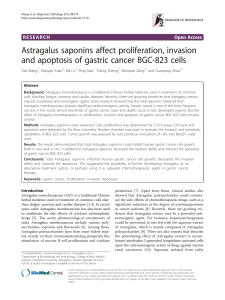 Astragalus saponins affect proliferation, invasion Open Access