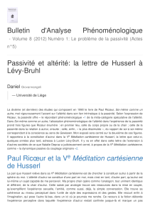Bulletin d'Analyse Phénoménologique Passivité  et  altérité:  la  lettre ...