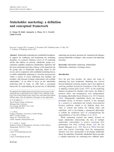 Stakeholder marketing: a definition and conceptual framework G. Tomas M. Hult