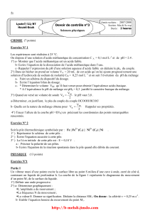 Devoir de contrôle N°3 (Corrigé) - Physique - Bac Math  Sc exp (2007-2008)