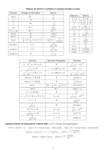 Tableaux (formulaires fonctions usuelles, dérivées, primitives - 2013)