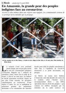 Article du Monde - Les indiens d'Amazonie face à la pandémie de Coronavirus