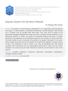 Help the teacher give the best of him self: Critical Analysis of Teacher Motivation Policy in Schools in the Democratic Republic of Congo