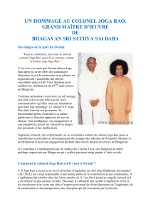Un hommage au Colonel Joga Rao, grand maître d'oeuvre de Bhagavan Sri Sathya Sai Baba