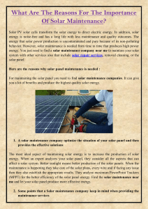What Are The Reasons For The Importance Of Solar Maintenance