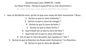 A1 Questionnaire Unité 5 VENIR DE