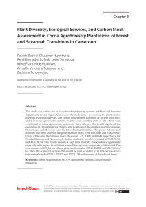 plant diversity, Ecological sciences and carbon stock assessment in cocoa agroforestry planattions of forest and savanah transition in Cameroon