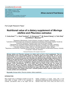 Nutritional value of a dietary supplement of Moringa oleifera and pleurotus ostreatus