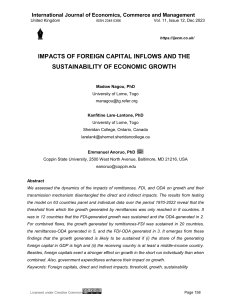 IMPACTS OF FOREIGN CAPITAL INFLOWS AND THE SUSTAINABILITY OF ECONOMIC GROWTH