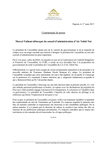 Communiqué de presse Marcel Tuihani débarqué du conseil d