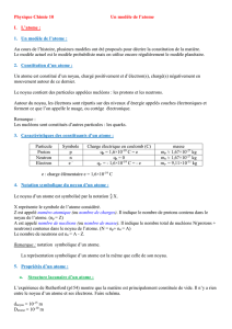 Physique Chimie 10 Un modèle de l`atome L`atome : Un modèle de l