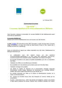 Clé Verte” : 1 nouveau labellisé et 15 renouvellements en Wallonie