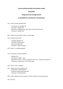 Licence professionnelle Intervention sociale 2012/2013 Programme