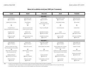 Menu de la cafétéria école Jean XXIII (sur 5 semaines)