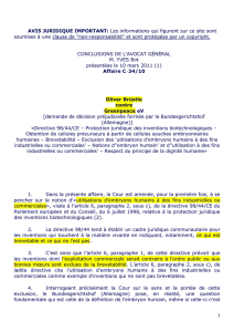 Cellules souches_Conclusions de l`avocat général