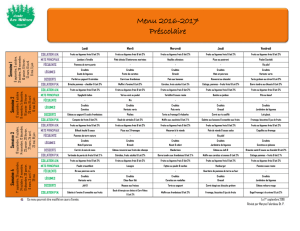 Menu 2016-2017 Préscolaire