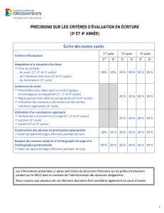 PRÉCISIONS SUR LES CRITÈRES D`ÉVALUATION EN ÉCRITURE