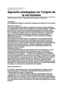 Approche ontologique sur l`origine de la vie humaine