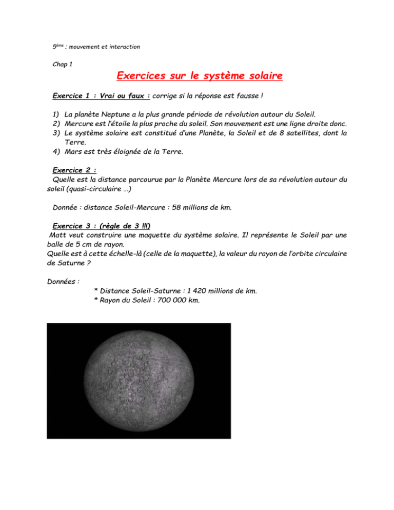 Exercices Sur Le Syst me Solaire