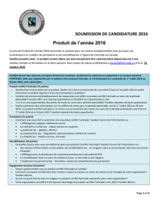 SOUMISSION DE CANDIDATURE 2016 Produit