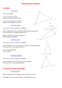 PROPRIETES DES TRIANGLES I) Triangles 1) Vocabulaire B C A