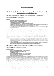 Chapitre 1 – Les fondements de l`économie géographique
