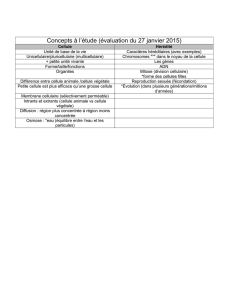 Concepts à l`étude (évaluation du 27 janvier 2015) Cellule Hérédité