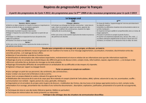 Repères de progressivité pour le français A partir des progressions