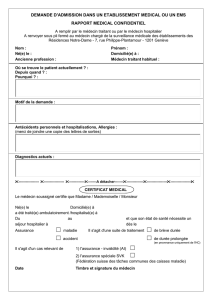 Rapport médical confidentiel pour l`admission dans un EMS, les