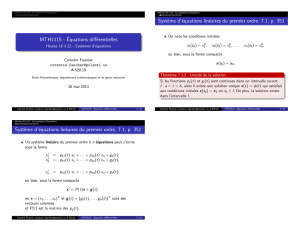 MTH1115 - Équations différentielles Système d`équations linéaires