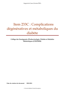 Item 233C : Complications dégénératives et métaboliques du diabète