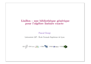 LinBox : une biblioth`eque générique pour l`alg`ebre