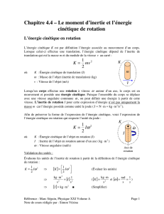 Chapitre 4.4 – Le moment d`inertie et l`énergie cinétique de rotation