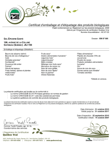 Certificat d`emballage et d`étiquetage des produits