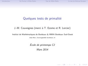 Quelques tests de primalité - Institut de Mathématiques de Bordeaux