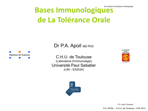 Bases Immunologiques de La Tolérance Orale