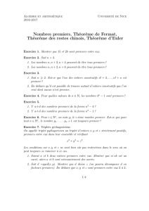 Nombres premiers, Théorème de Fermat, Théorème des restes