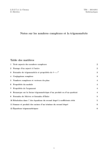 Notes sur les nombres complexes et la trigonométrie Table des mati