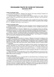 Programme traité en Topologie - Licence de mathématiques Lyon 1
