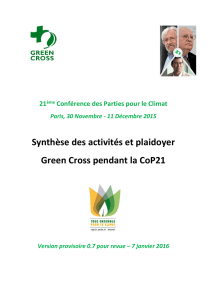 Synthèse des activités et plaidoyer Green Cross pendant la CoP21