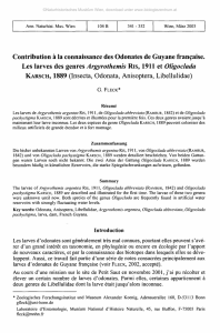 Contribution à la connaissance des Odonates de Guyane française