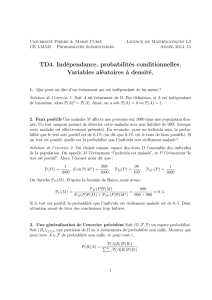 TD4. Indépendance, probabilités conditionnelles. Variables
