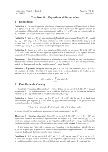Chapitre 10 :Équations différentielles 1 Définitions 2 Probl`eme de