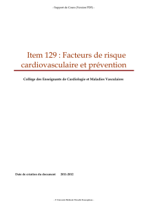 Item 129 : Facteurs de risque cardiovasculaire et prévention