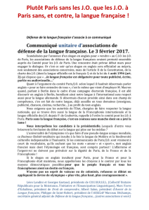 Communiqué J.O. - Défense de la langue française