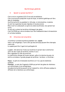 Bactériologie générale I- Qu`est ce qu`une bactérie ? II