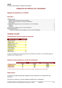 VISIBILITE DU PORTAIL DE L`ARTISANAT Visibilité actuelle