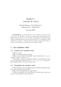 Analyse 1 - Département de Mathématiques