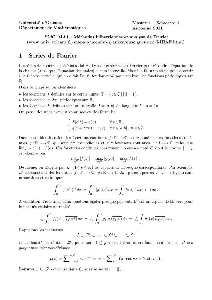 1 Series De Fourier Universite D Orleans